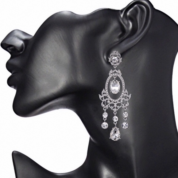 Crystal Chandelier Prom Bridal Pageant Earrings - Picture 7 of 7